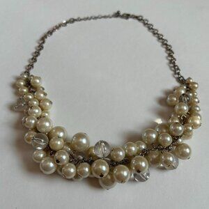 Faux Pearl Cluster Necklace